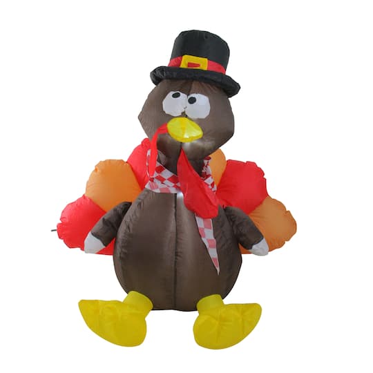 4ft. Red &#x26; Brown Inflatable Lighted Thanksgiving Turkey